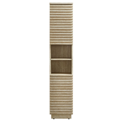 Render Tall Narrow Faux Travertine Linen Storage Cabinet by Furniture For America
