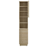 Vera Tall Narrow Faux Travertine Linen Storage Cabinet in Travertine