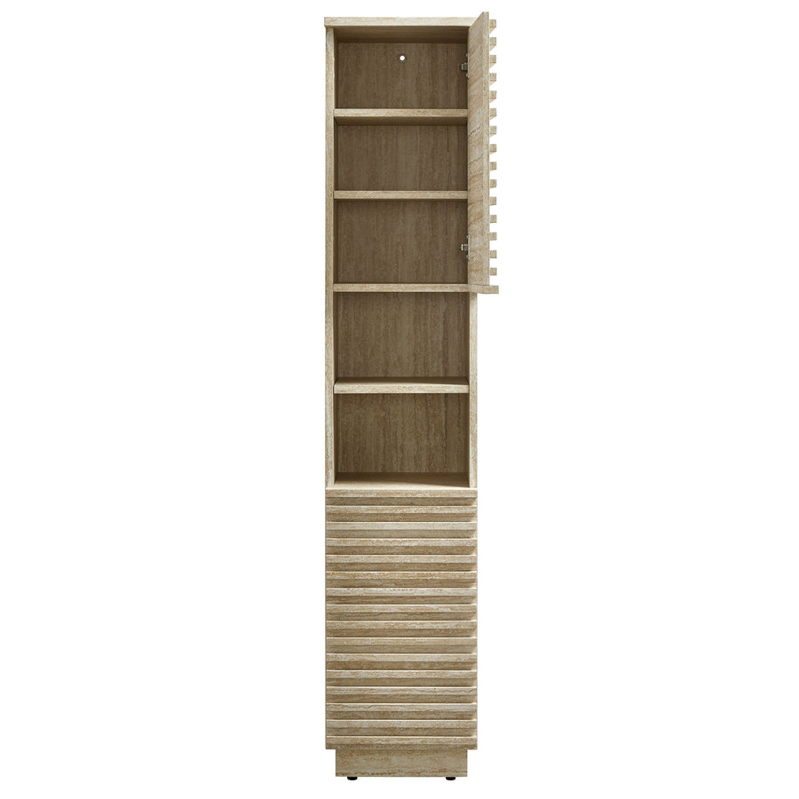 Vera Tall Narrow Faux Travertine Linen Storage Cabinet in Travertine