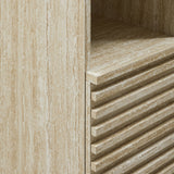 Vera Tall Narrow Faux Travertine Linen Storage Cabinet in Travertine