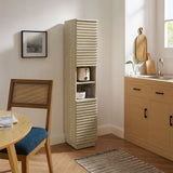 Vera Tall Narrow Faux Travertine Linen Storage Cabinet in Travertine