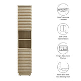 Vera Tall Narrow Faux Travertine Linen Storage Cabinet in Travertine