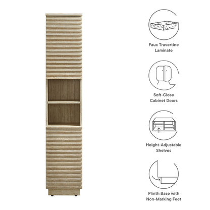 Render Tall Narrow Faux Travertine Linen Storage Cabinet by Furniture For America