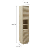 Vera Tall Narrow Faux Travertine Linen Storage Cabinet in Travertine