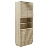 Vera Tall Faux Travertine Linen Storage Cabinet in Travertine