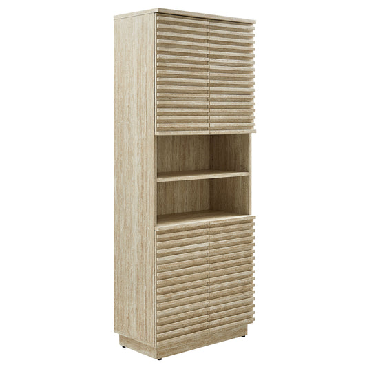 Render Tall Faux Travertine Linen Storage Cabinet by Furniture For America