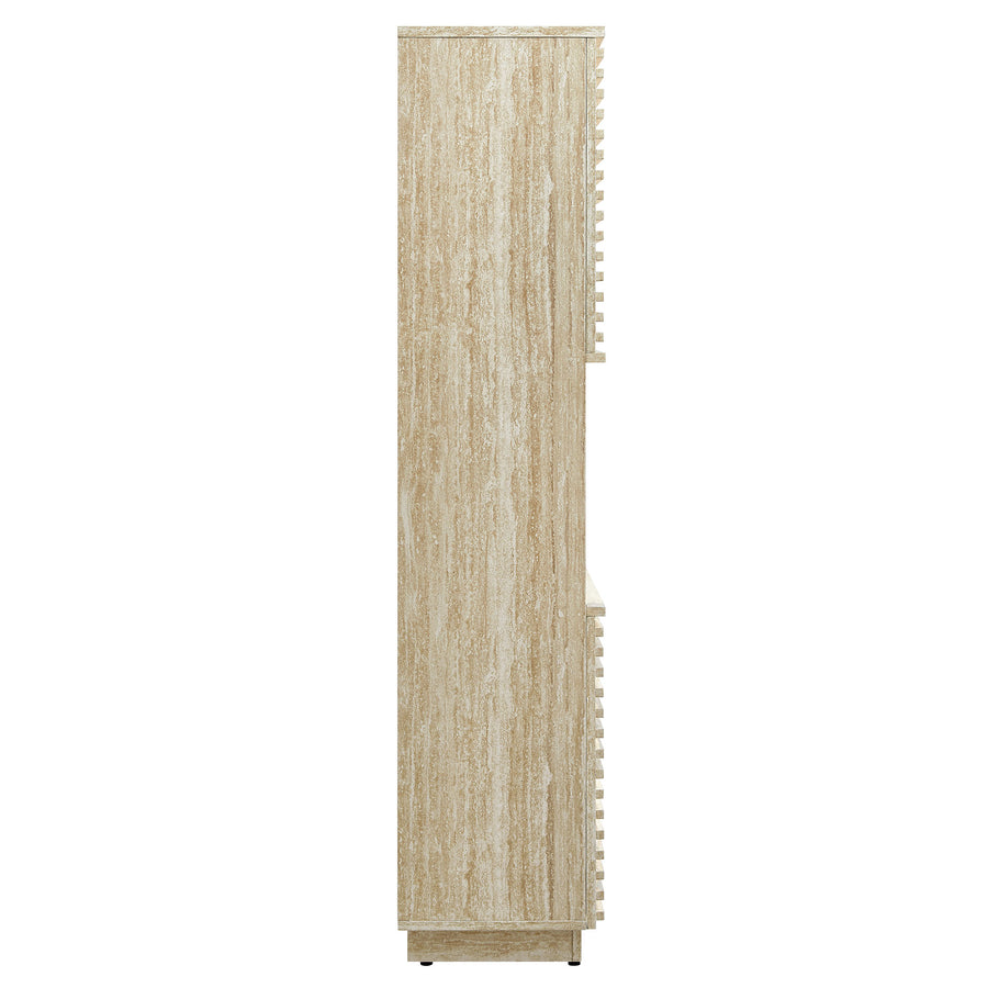 Vera Tall Faux Travertine Linen Storage Cabinet in Travertine