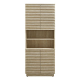 Vera Tall Faux Travertine Linen Storage Cabinet in Travertine