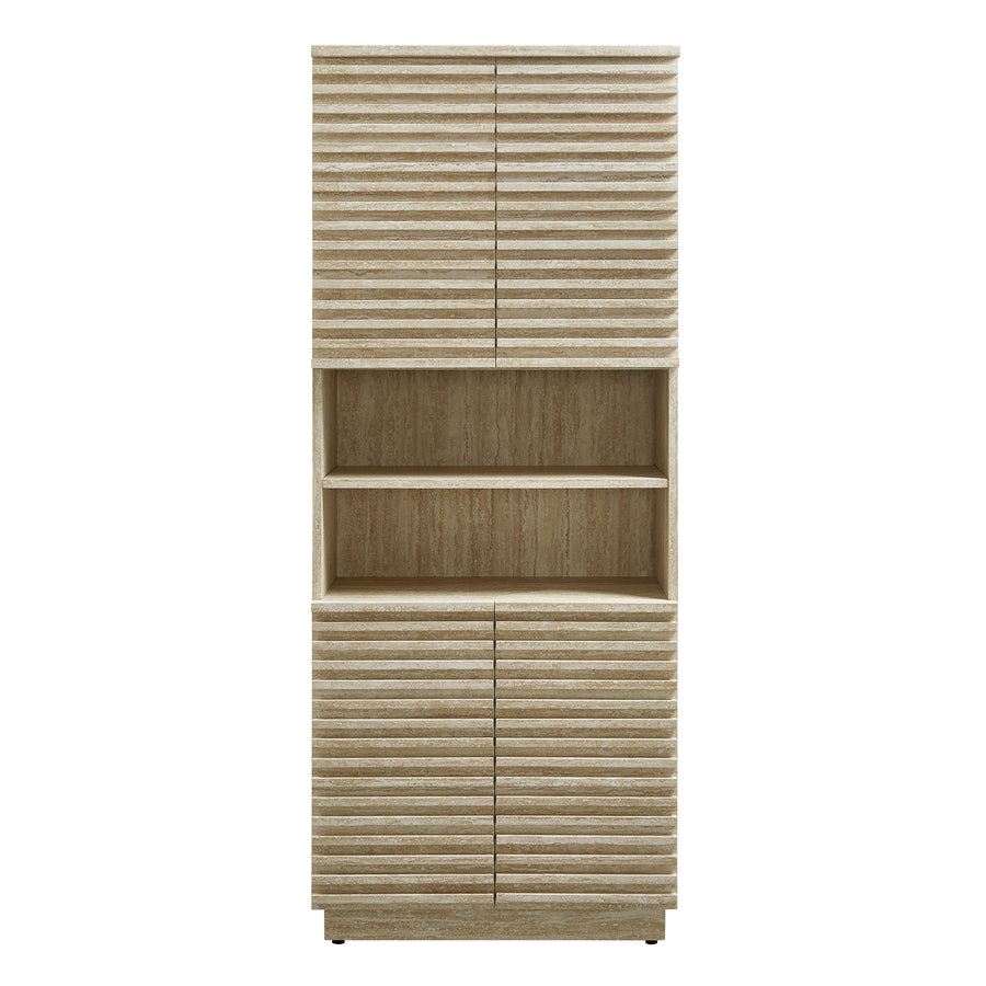 Vera Tall Faux Travertine Linen Storage Cabinet in Travertine