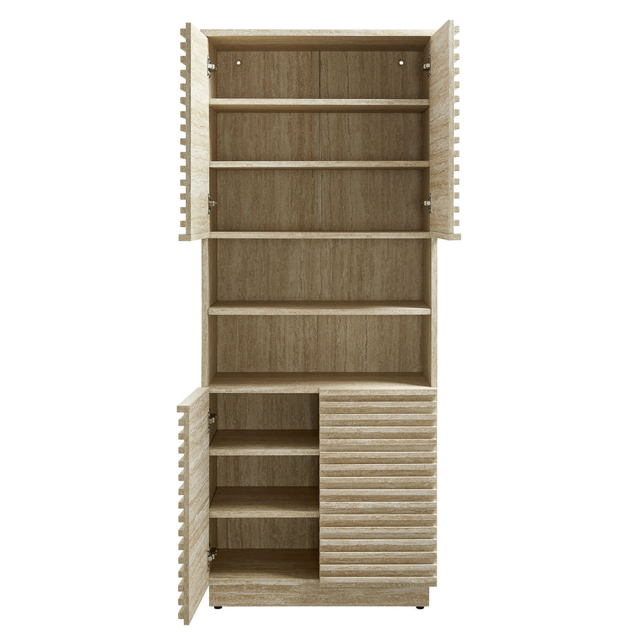 Vera Tall Faux Travertine Linen Storage Cabinet in Travertine