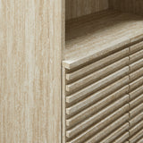 Vera Tall Faux Travertine Linen Storage Cabinet in Travertine