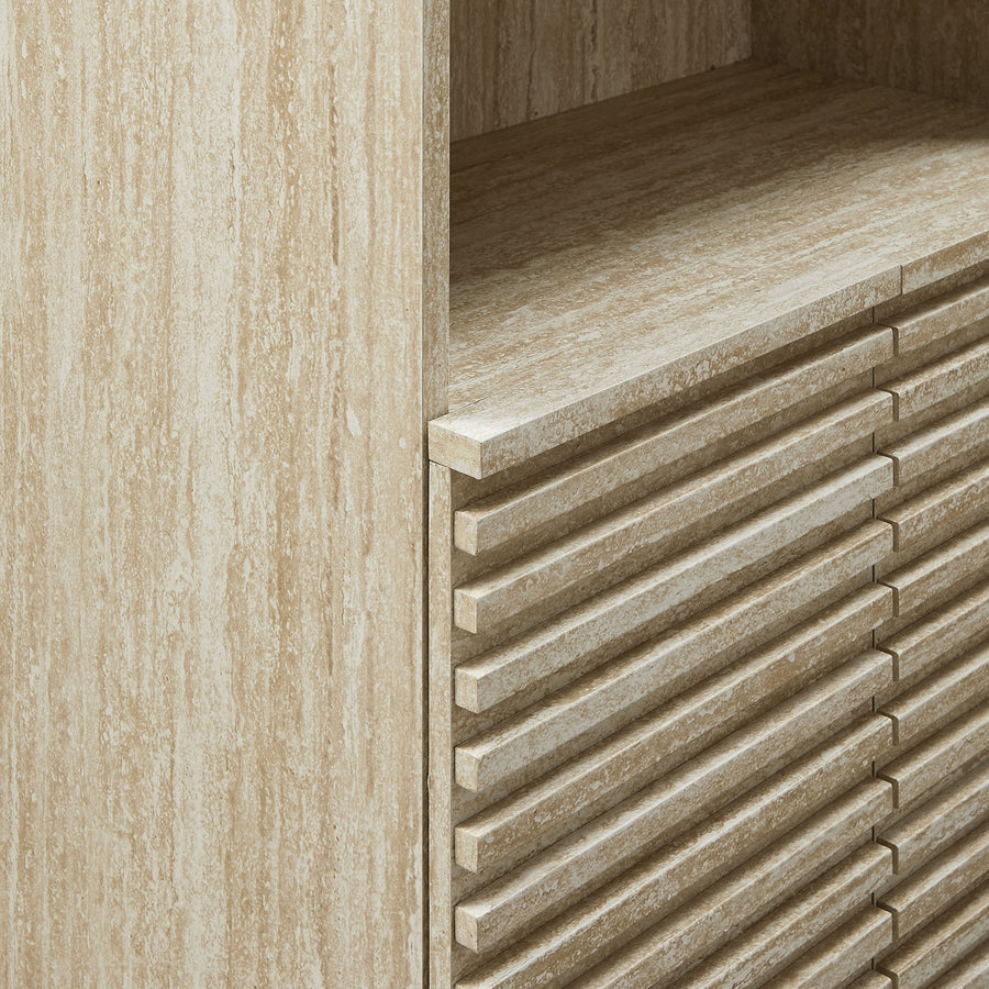 Vera Tall Faux Travertine Linen Storage Cabinet in Travertine