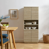 Vera Tall Faux Travertine Linen Storage Cabinet in Travertine