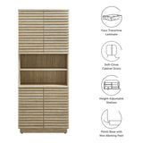 Vera Tall Faux Travertine Linen Storage Cabinet in Travertine