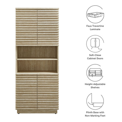 Render Tall Faux Travertine Linen Storage Cabinet by Furniture For America