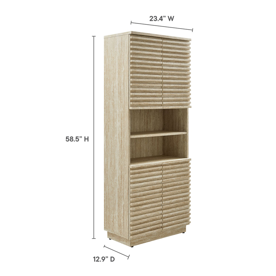 Vera Tall Faux Travertine Linen Storage Cabinet in Travertine