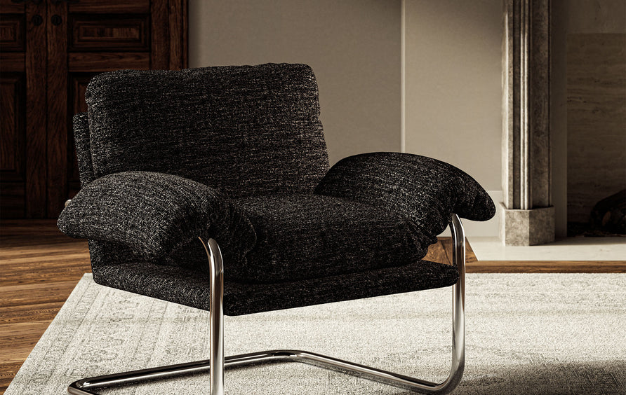 Eurus Boucle Fabric Accent Chair in Charcoal