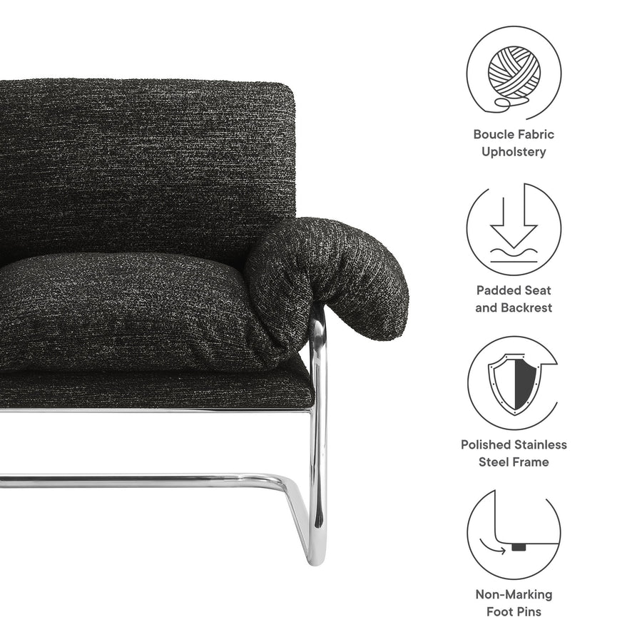 Eurus Boucle Fabric Accent Chair in Charcoal
