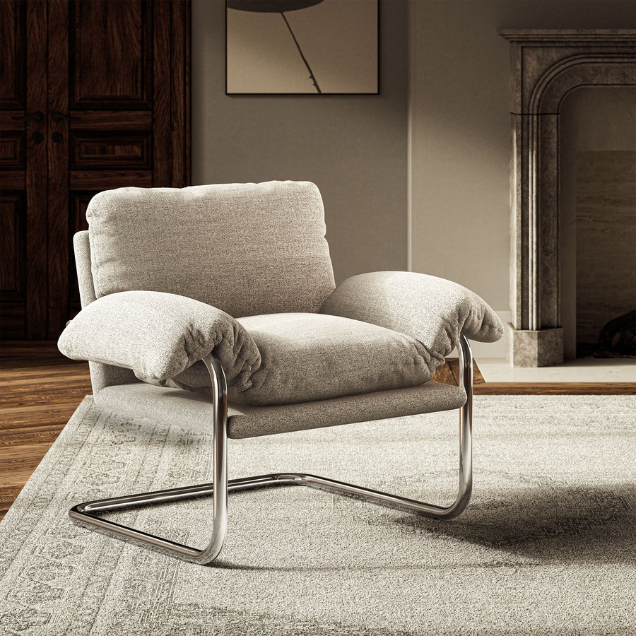Eurus Boucle Fabric Accent Chair in Newsprint