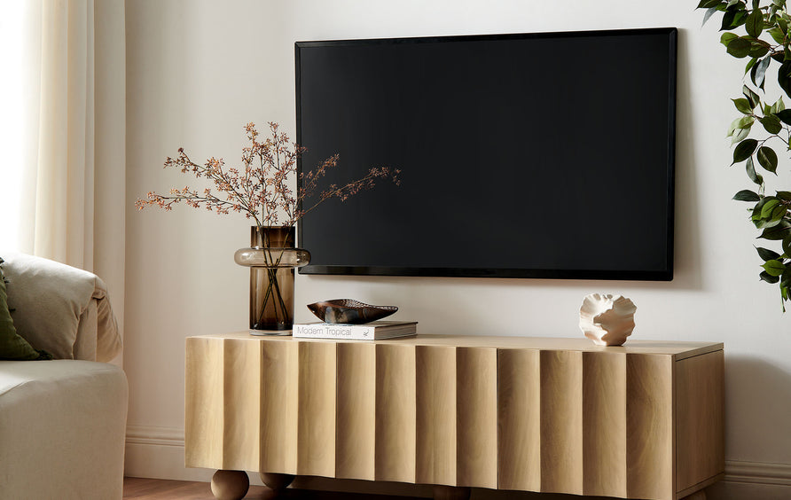 Henna Scalloped 54" Wood TV Stand in Natural