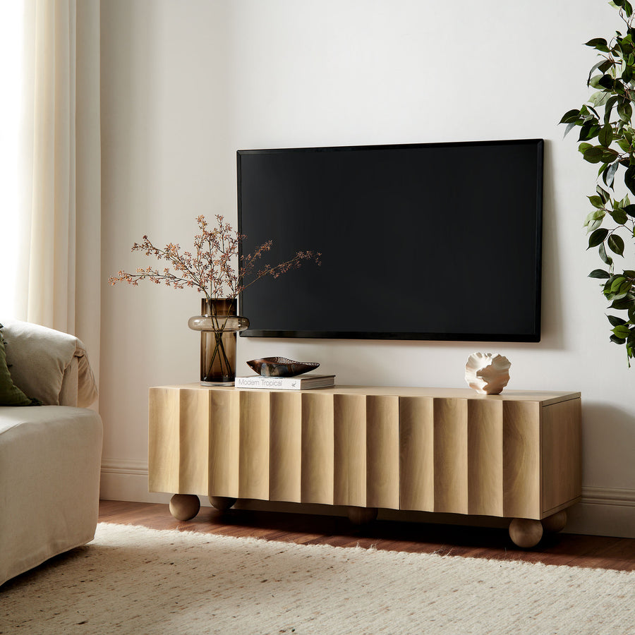 Henna Scalloped 54" Wood TV Stand in Natural
