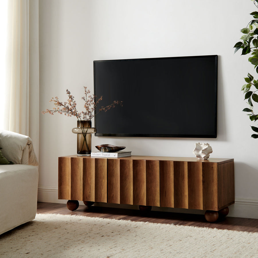 Henna Scalloped 54" Wood TV Stand in Walnut