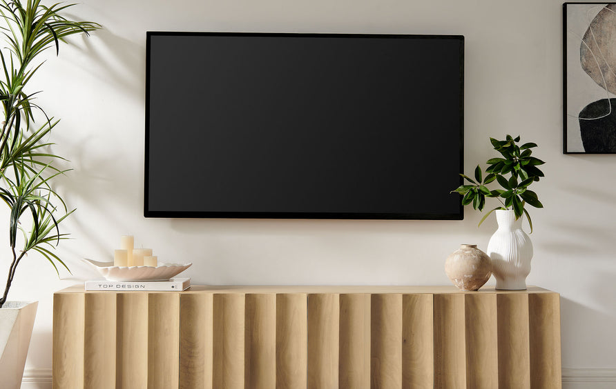 Henna Scalloped 71" Wood TV Stand in Natural