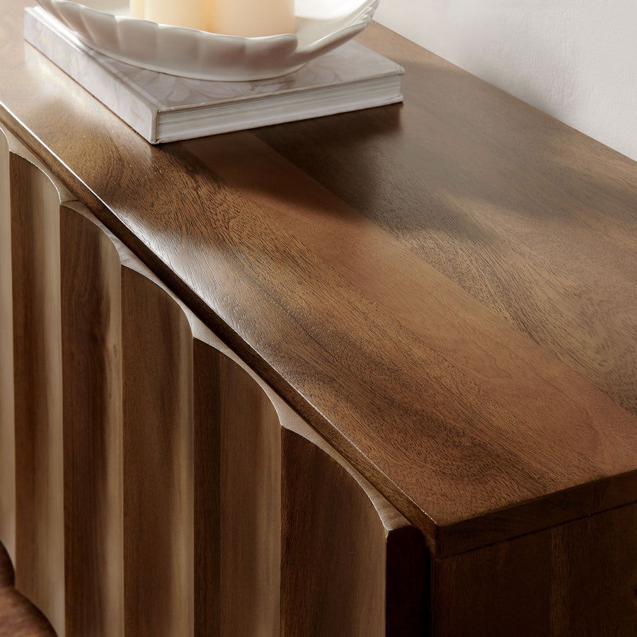 Henna Scalloped 71" Wood TV Stand in Walnut