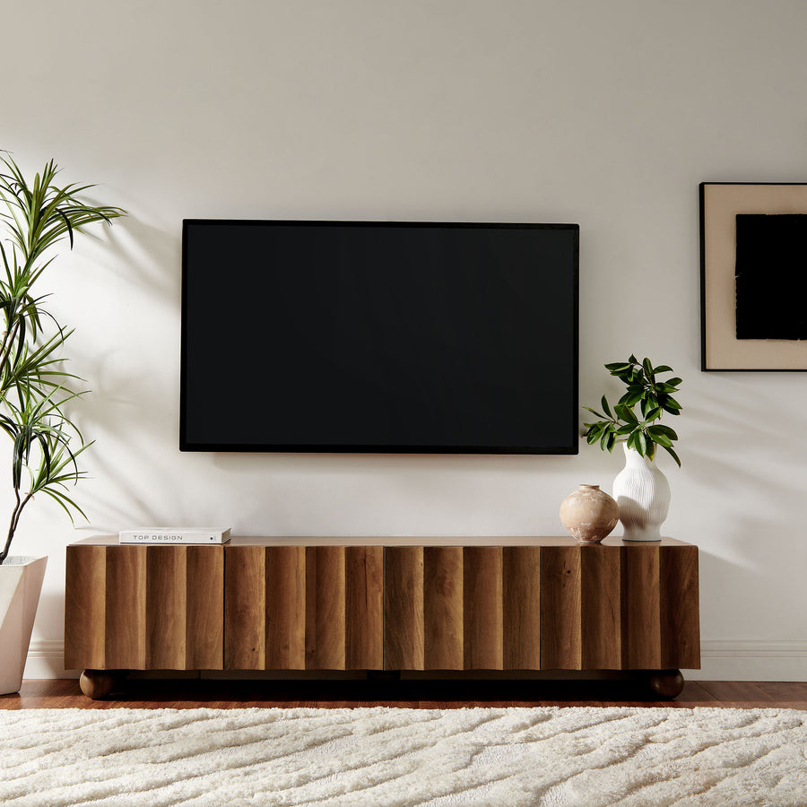 Henna Scalloped 71" Wood TV Stand in Walnut
