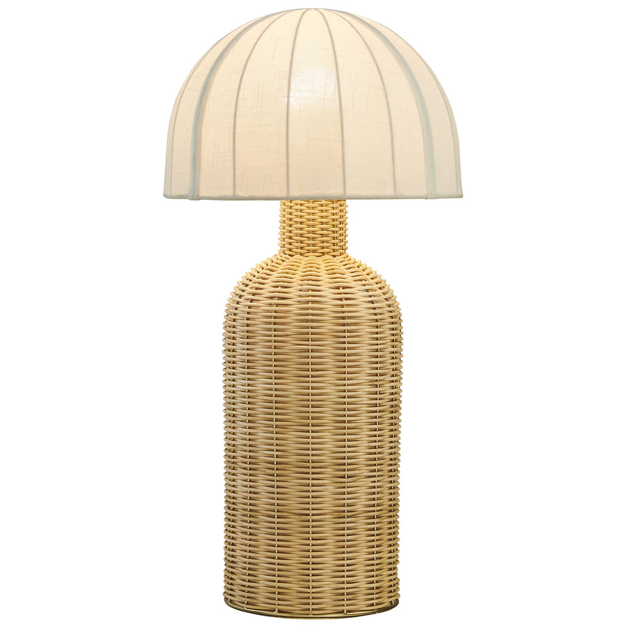 Roundstone Rattan Table Lamp With Dome Shade in White Natural