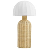Roundstone Rattan Table Lamp With Dome Shade in White Natural