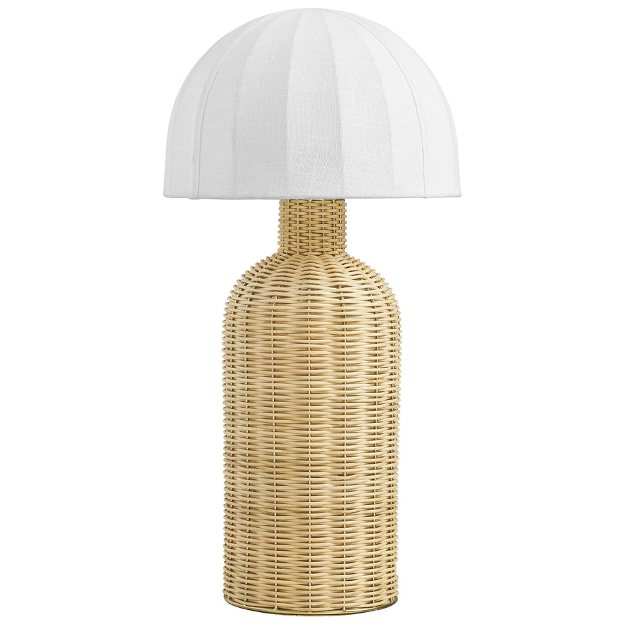 Roundstone Rattan Table Lamp With Dome Shade in White Natural