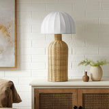 Roundstone Rattan Table Lamp With Dome Shade in White Natural