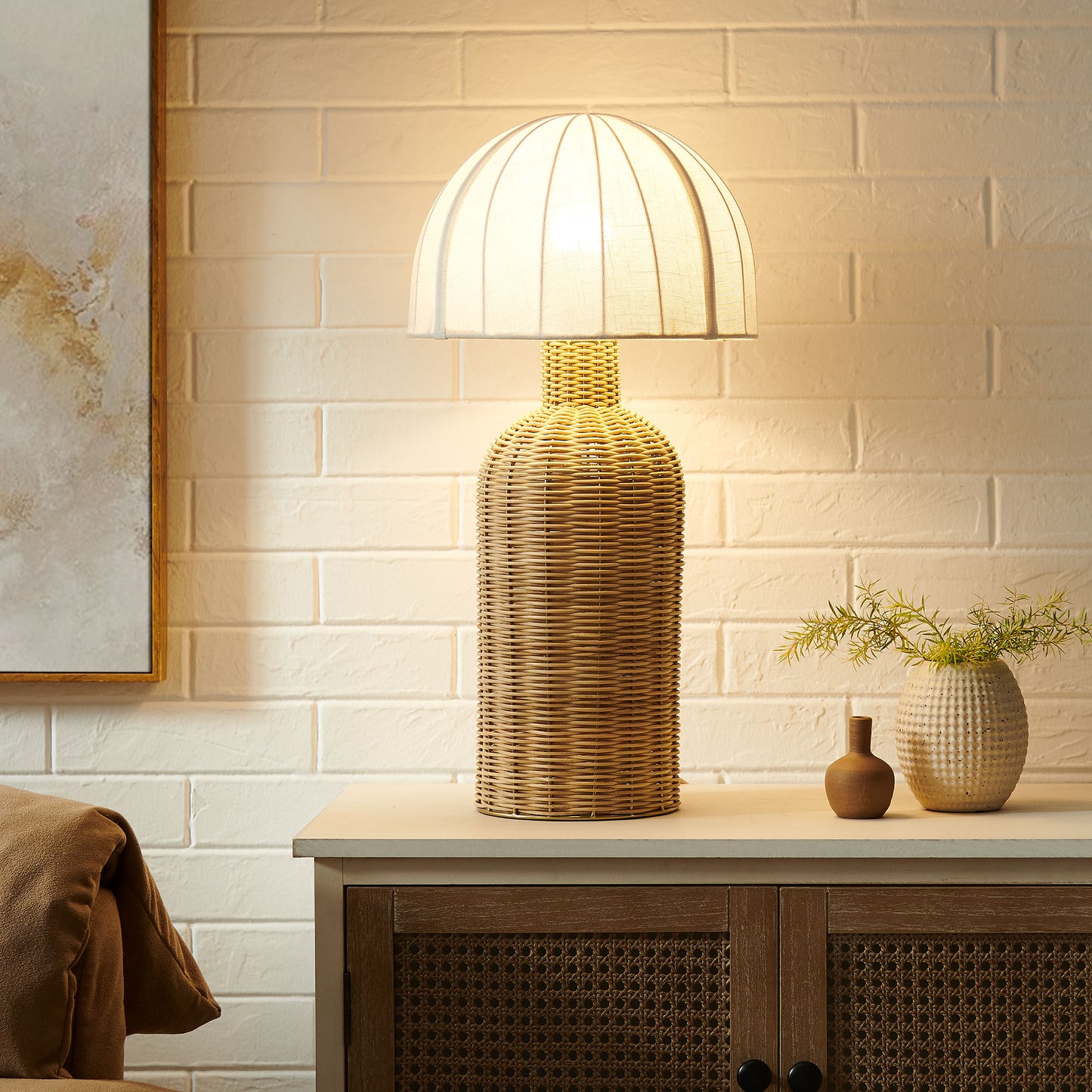 Santo Rattan Table Lamp With Dome Shade by Furniture for America