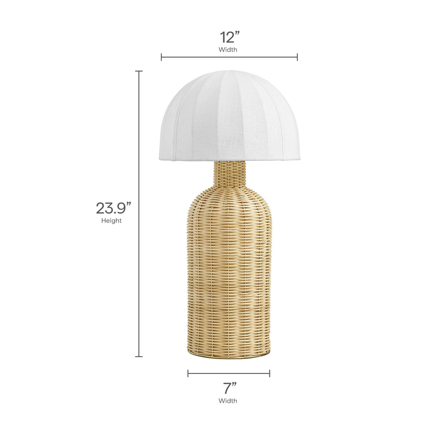 Roundstone Rattan Table Lamp With Dome Shade in White Natural