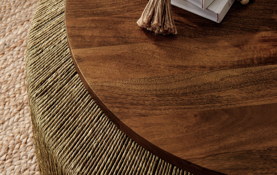 Jago Seagrass and Wood Coffee Table in Walnut Natural