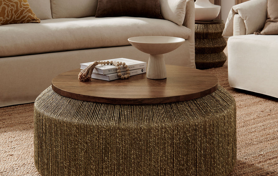 Jago Seagrass and Wood Coffee Table in Walnut Natural