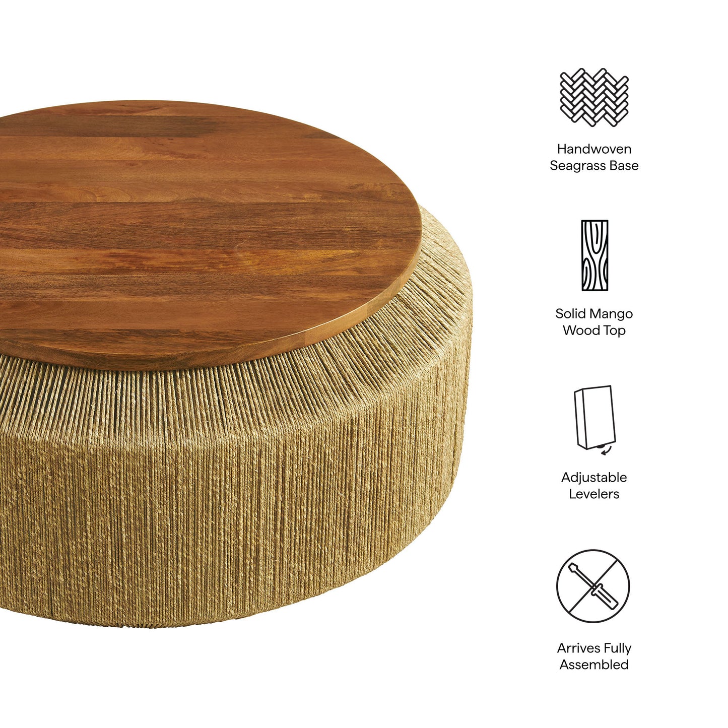 Maris Seagrass and Wood Coffee Table by Furniture For America