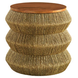 Jago Seagrass and Wood End Table in Walnut Natural