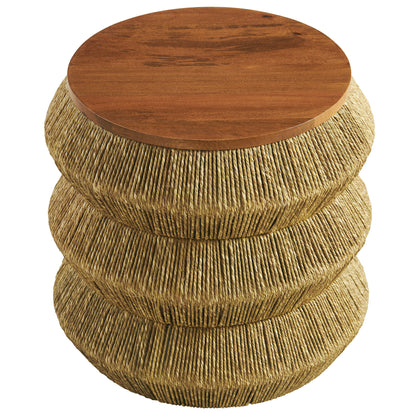 Maris Seagrass and Wood End Table by Furniture For America