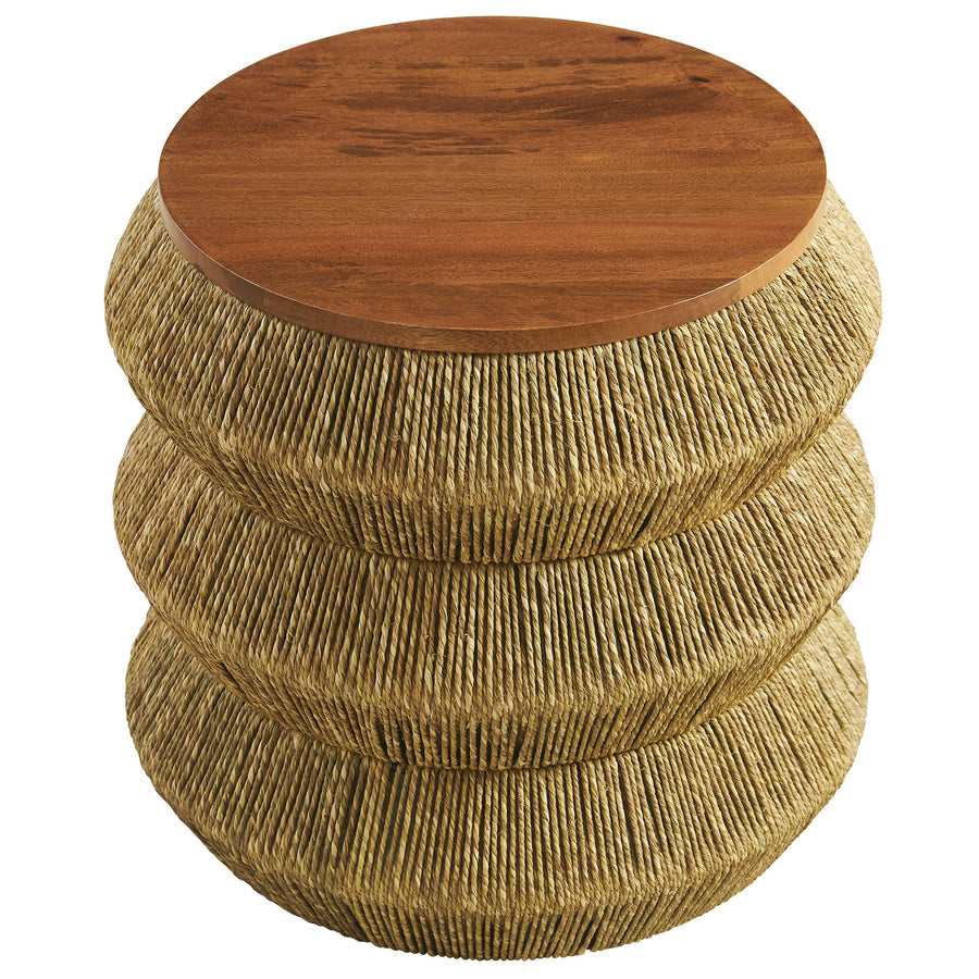 Jago Seagrass and Wood End Table in Walnut Natural