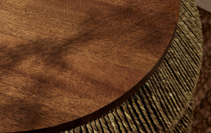 Jago Seagrass and Wood End Table in Walnut Natural