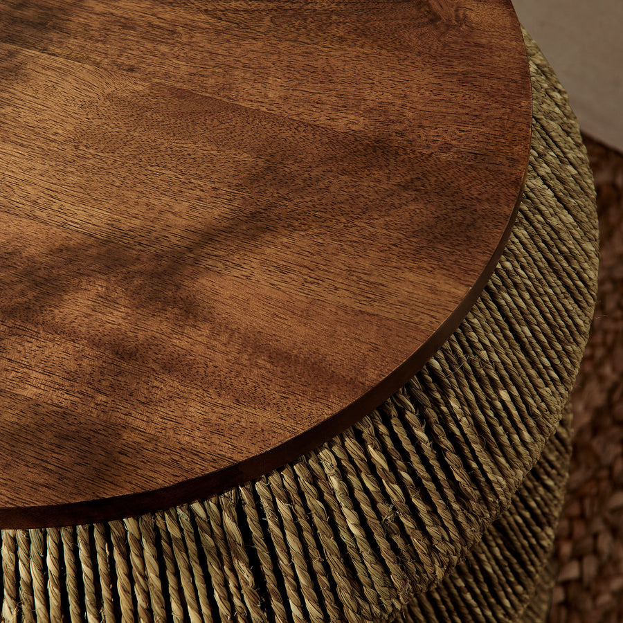 Jago Seagrass and Wood End Table in Walnut Natural