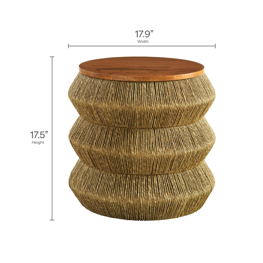 Jago Seagrass and Wood End Table in Walnut Natural