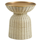 Girona Round Rattan Side Table in Burnished Brass Natural