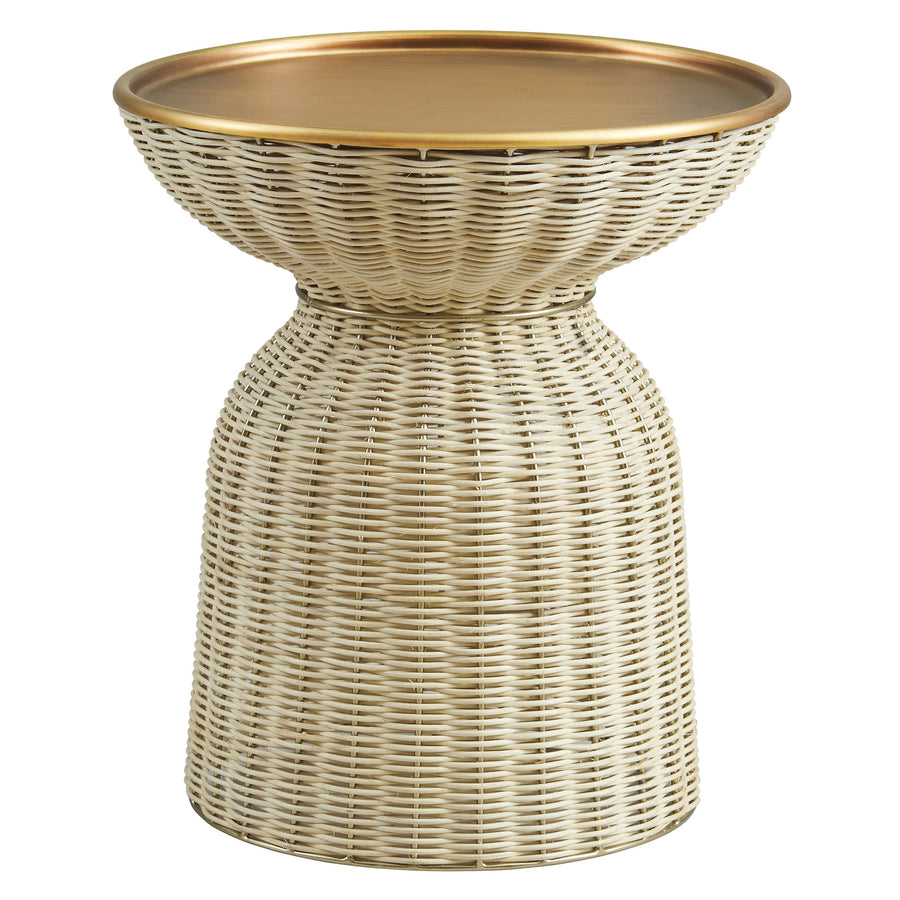 Girona Round Rattan Side Table in Burnished Brass Natural