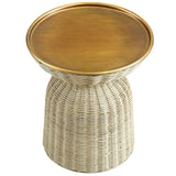 Girona Round Rattan Side Table in Burnished Brass Natural