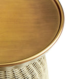 Girona Round Rattan Side Table in Burnished Brass Natural