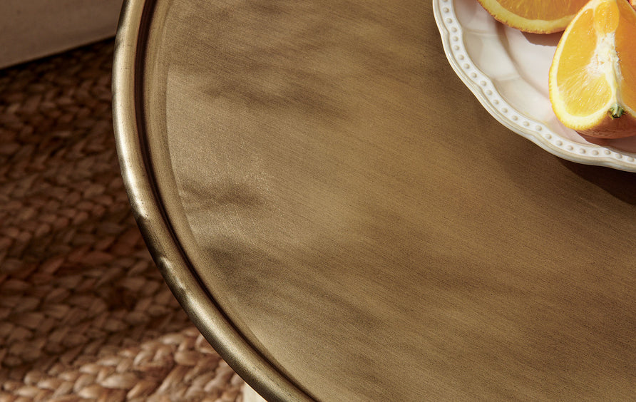 Girona Round Rattan Side Table in Burnished Brass Natural