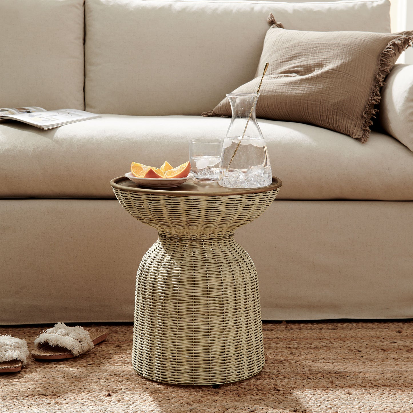 Lazaro Round Rattan Side Table by Furniture For America